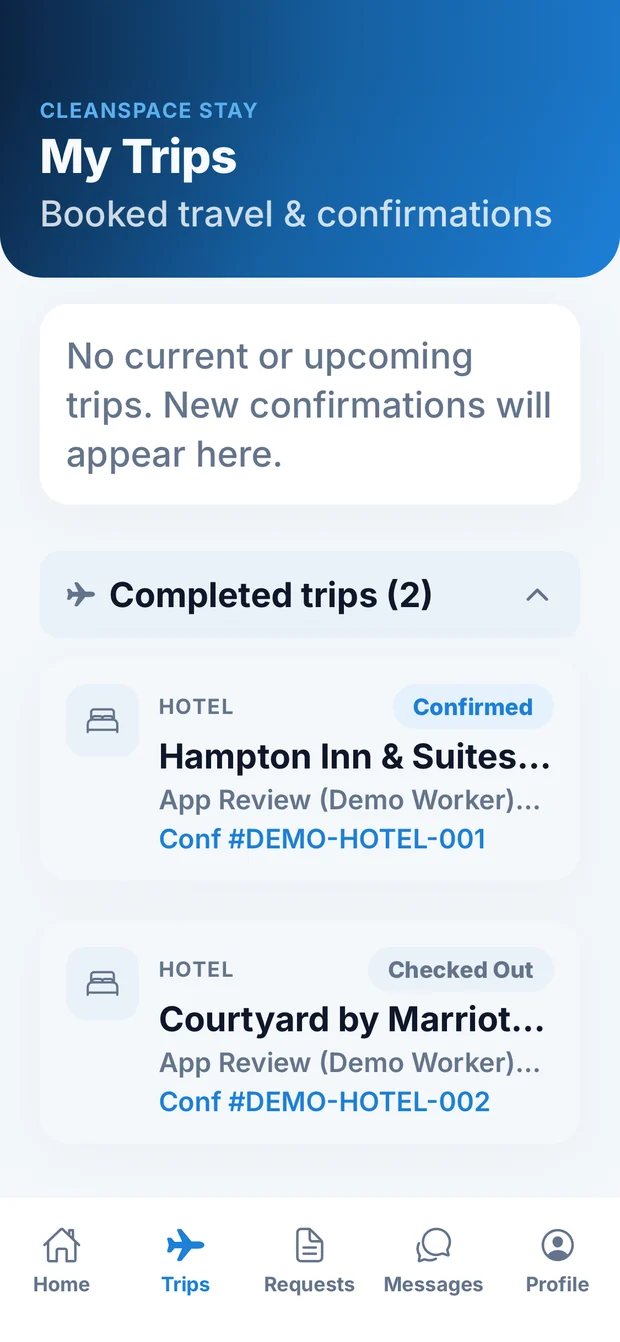 My Trips screen
